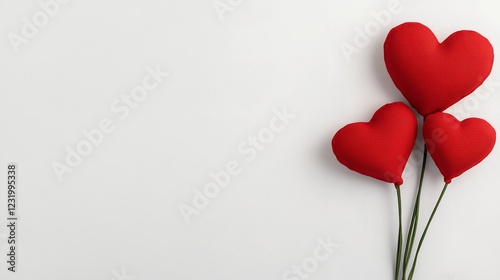 Romantic Red Fabric Hearts on White Background