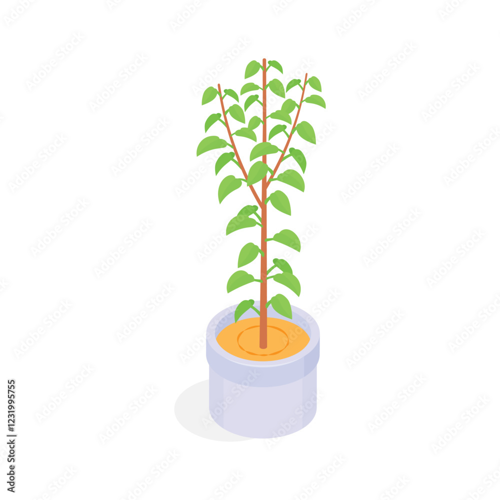 A vibrant, isometric icon of a small potted plant A vibrant, isometric icon of a small potted plant