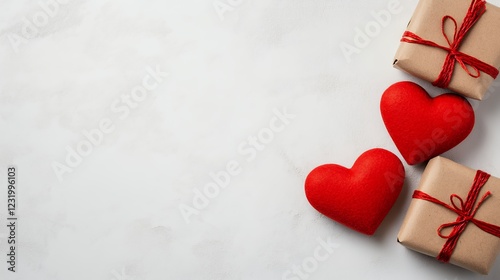 Romantic Valentine's Day Background With Red Hearts and Gifts