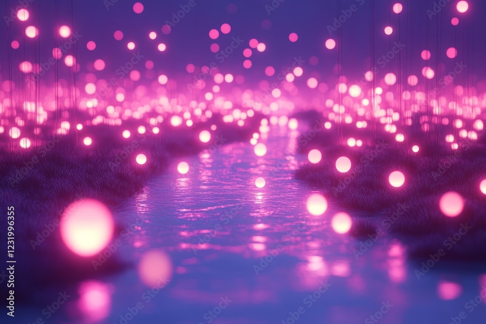 Floating glowing particles, 3D render, Generative AI Floating glowing particles, 3D render, Generative AI