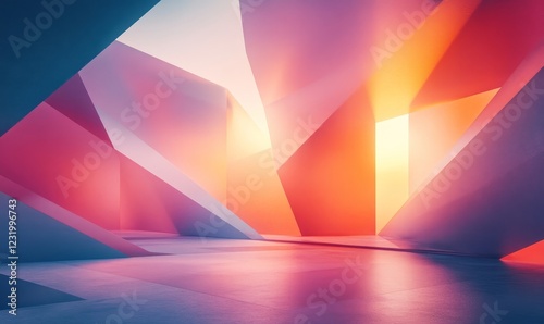 Abstract 3d render, light design with geometric shapes, Generative AI