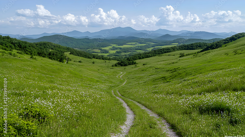 Mountain valley trail, summer landscape, scenic view Mountain valley trail, summer landscape, scenic view
