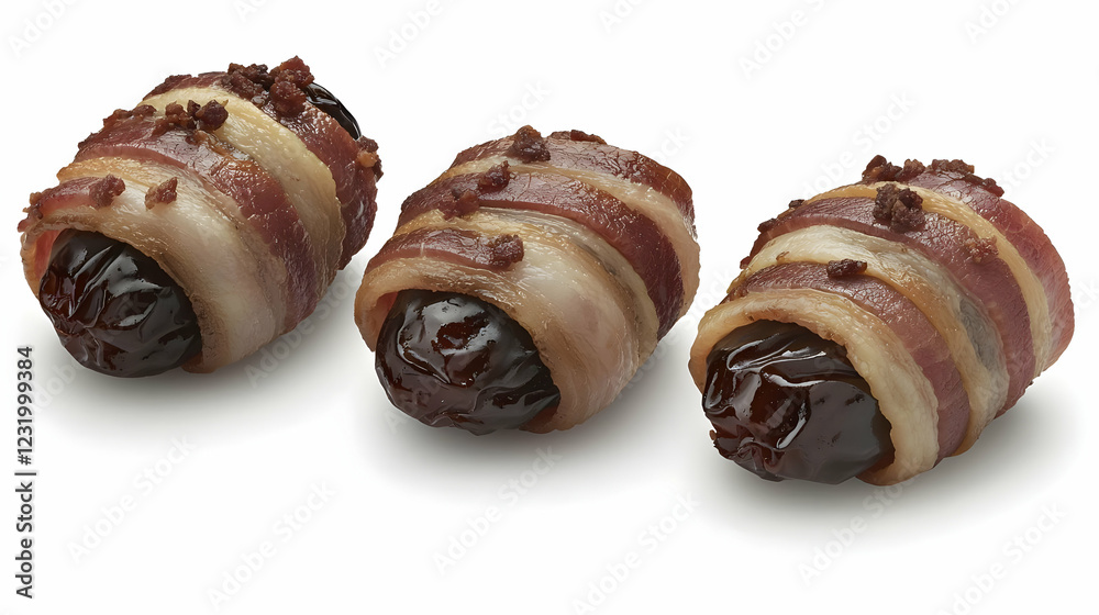 Bacon-wrapped dates appetizer, food photography Bacon-wrapped dates appetizer, food photography