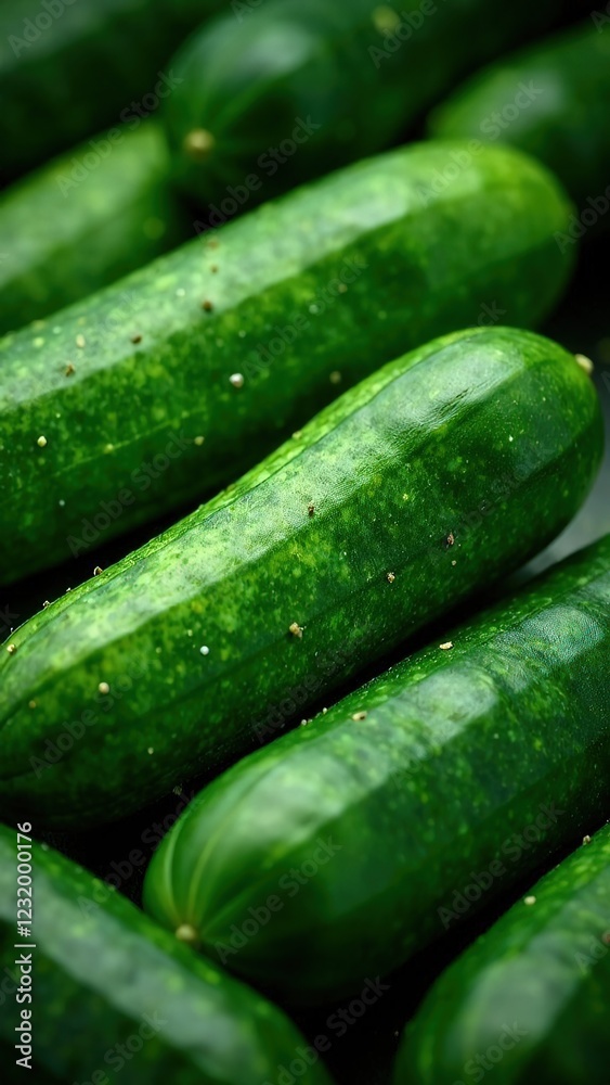 Cluster of fresh, green cucumbers is resting peacefully on a table. Generative AI Cluster of fresh, green cucumbers is resting peacefully on a table. Generative AI
