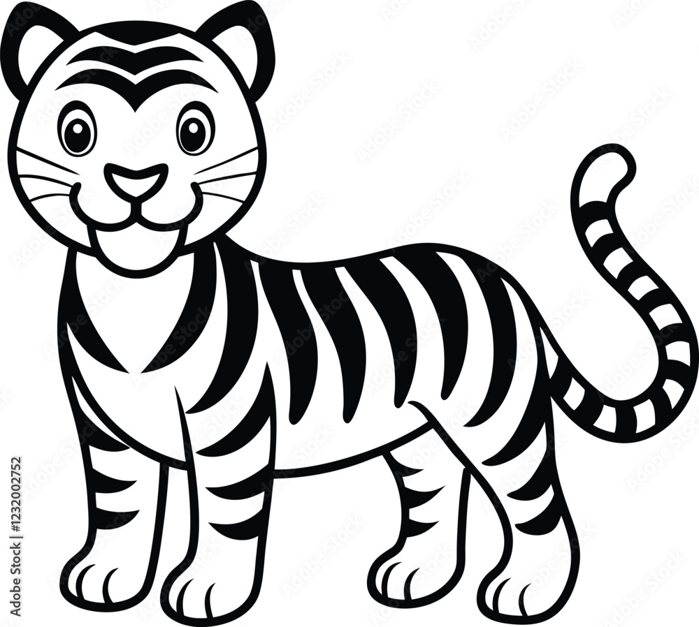 Obraz premium Coloring pages animals little cute Tiger little vector illustration