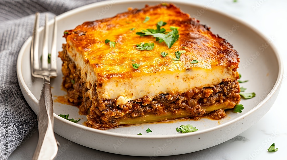 Savory Greek Moussaka Layers of Eggplant, Meat, and Creamy B?chamel Savory Greek Moussaka Layers of Eggplant, Meat, and Creamy B?chamel