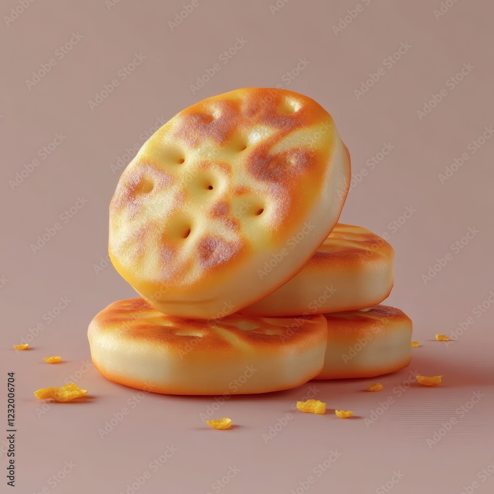 Delicious stack of golden pancakes topped with crispy honey drizzle on a soft pink background Delicious stack of golden pancakes topped with crispy honey drizzle on a soft pink background
