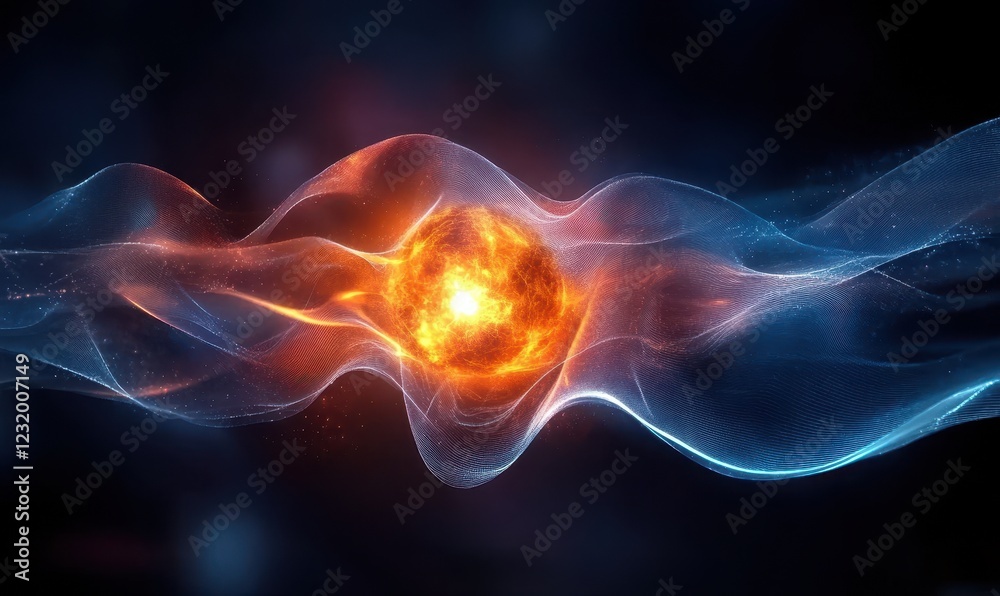 Fototapeta premium Abstract Energy Wave with Glowing Orange and Blue Particles