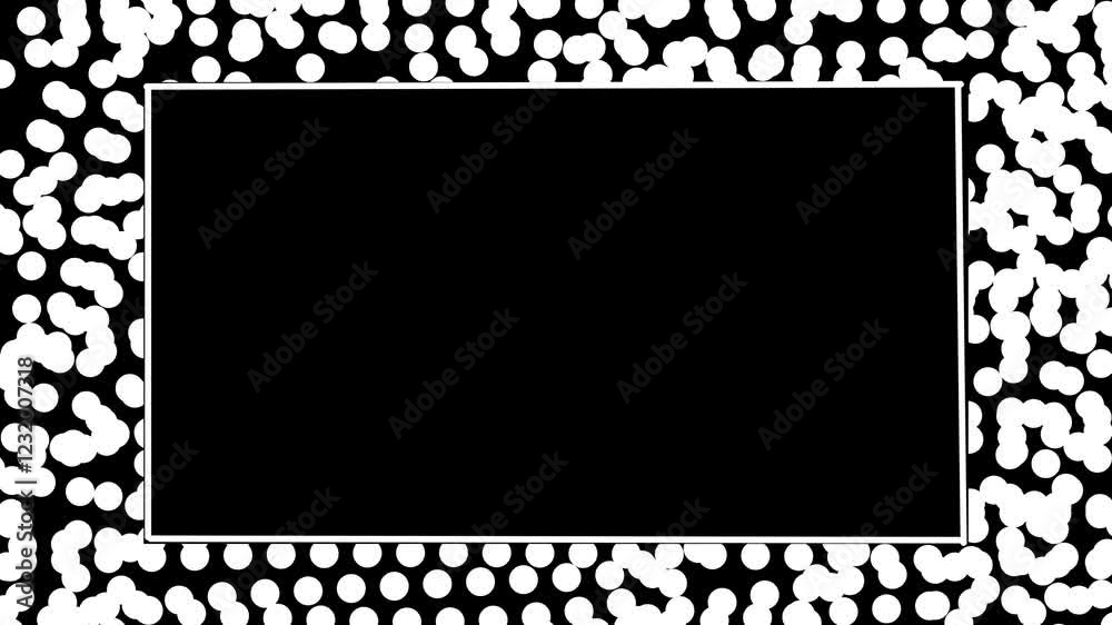 Hand drawn doodle rectangular frame with white pencil lines and dots on black background. Hand drawn scribble chalk lines for creative videos