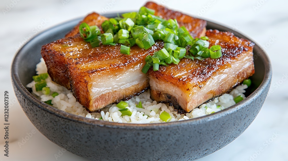 Savory Roasted Pork Belly With Rice And Green Onions Savory Roasted Pork Belly With Rice And Green Onions