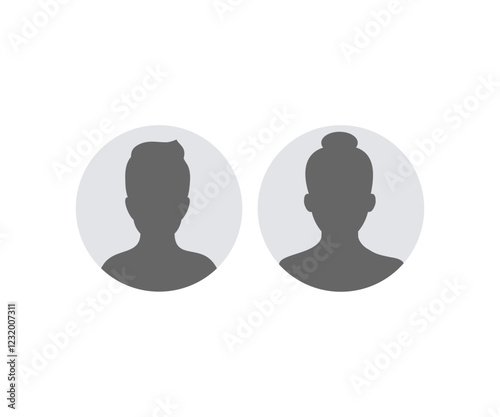 Avatars of a man and a woman. Silhouettes male and female. Profile picture, portrait symbol. User member. Circle button with avatar photo silhouette vector design and illustration.