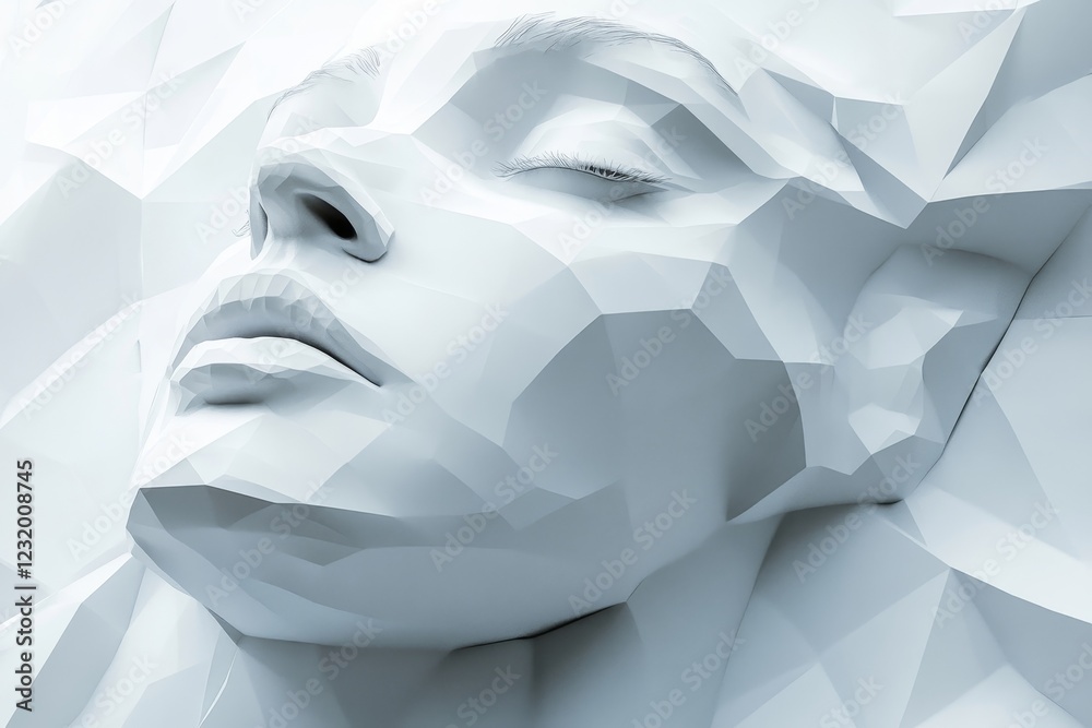 Abstract polygonal face, 3D render, Generative AI Abstract polygonal face, 3D render, Generative AI