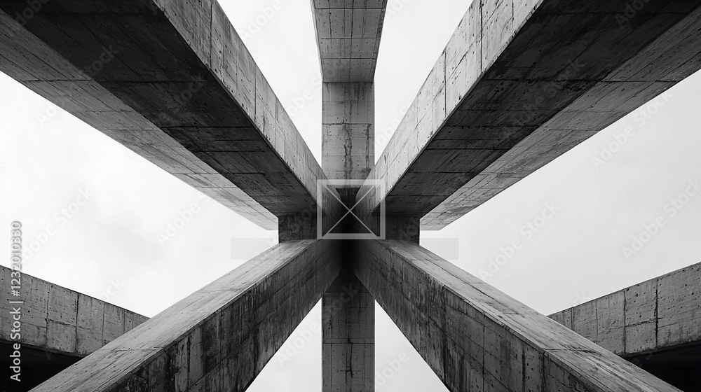 Fototapeta premium Low-angle view of concrete beams converging.