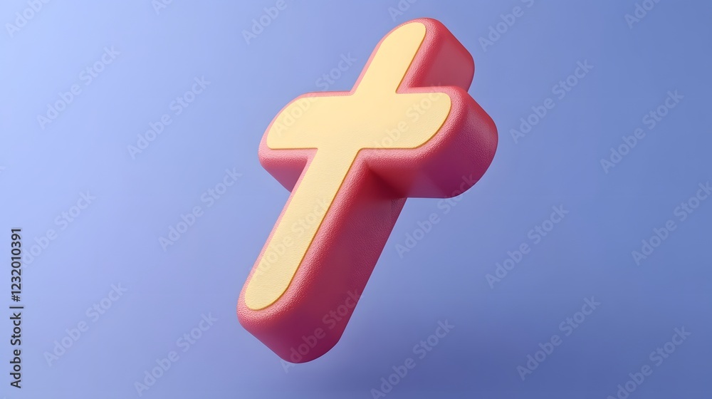 Obraz premium Colorful 3D cross illustration on a soft blue background representing faith and spirituality