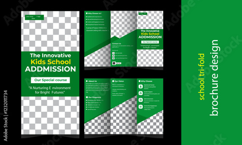 Kids back to school education admission trifold brochure template, school trifold brochure design, kids academy brochure template