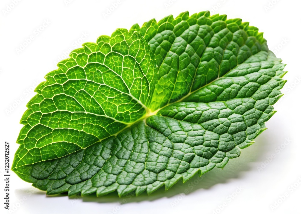 Crisp, high-resolution image: a vibrant green mint leaf up close, perfect for product photography. Crisp, high-resolution image: a vibrant green mint leaf up close, perfect for product photography.