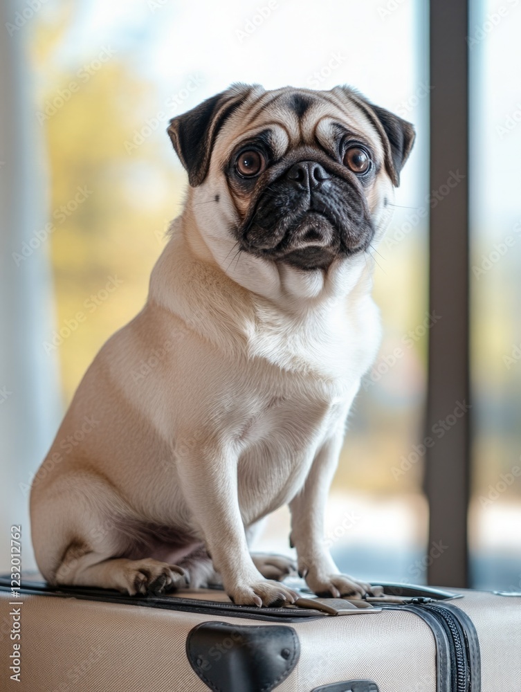 Obraz premium Pug Dog On Luggage