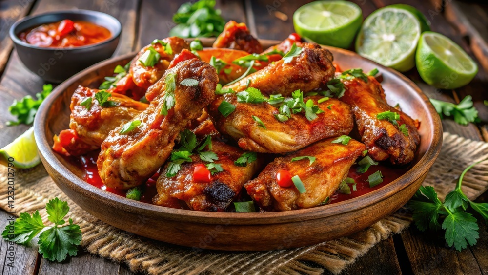 Fototapeta premium Crispy, spicy Mexican chicken wings: a simple, delicious homemade recipe.