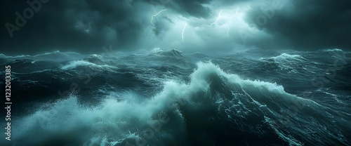 Dark Ocean Waves Under a Stormy Night Sky