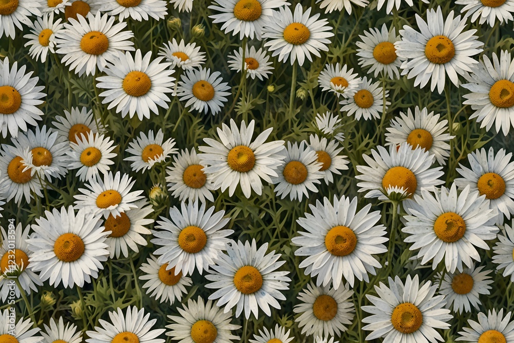 Ocular view of an oxeye daisy field from above Ocular view of an oxeye daisy field from above