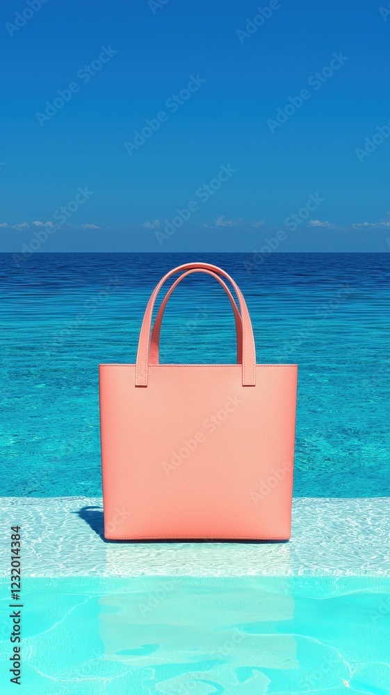 Naklejka premium Coral Tote Bag by Poolside Summer Vacation Essentials Beach Fashion Accessory