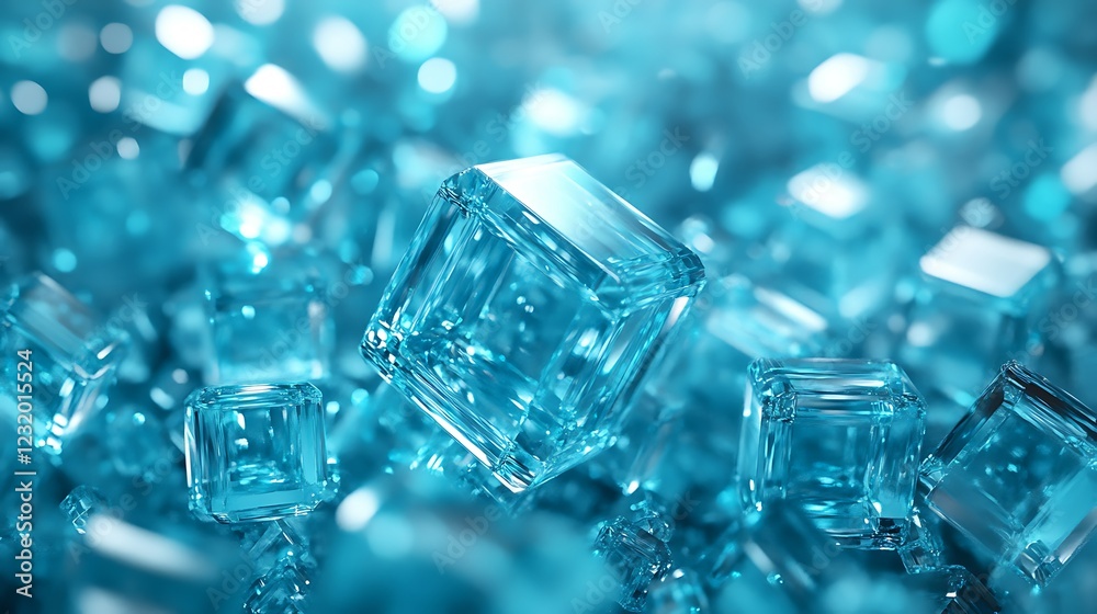 Sparkling blue ice cubes background Sparkling blue ice cubes background