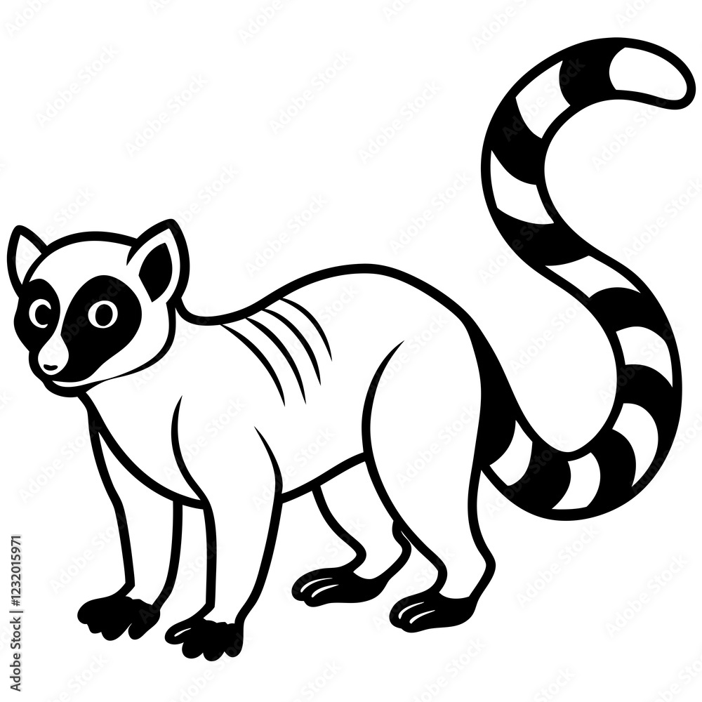 Fototapeta premium Cute Silhouette of a Lemur line art vector cartoon illustration