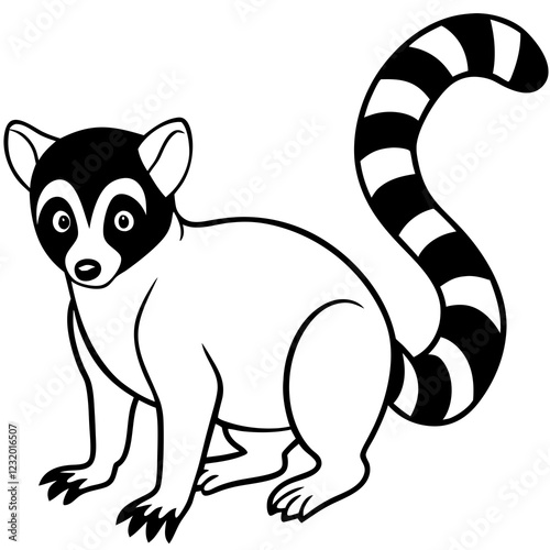 Cute Silhouette of a Lemur line art vector cartoon illustration