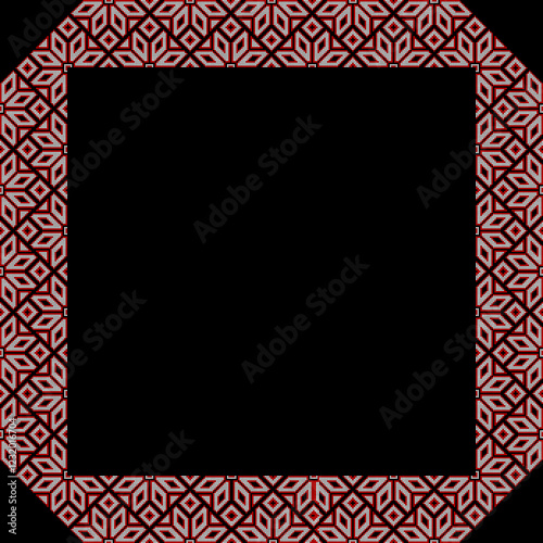 Vector illustration frame for text of Ukrainian ornament in ethnic style, identity, vyshyvanka, embroidery for print clothes, websites, banners. Background. Geometric design, border, copy space, frame