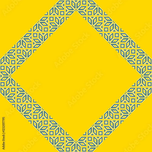Vector illustration frame for text of Ukrainian ornament in ethnic style, identity, vyshyvanka, embroidery for print clothes, websites, banners. Background. Geometric design, border, copy space, frame