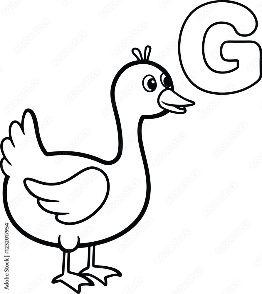 Fototapeta premium Vector coloring book alphabet with capital letters G for Goose illustration 