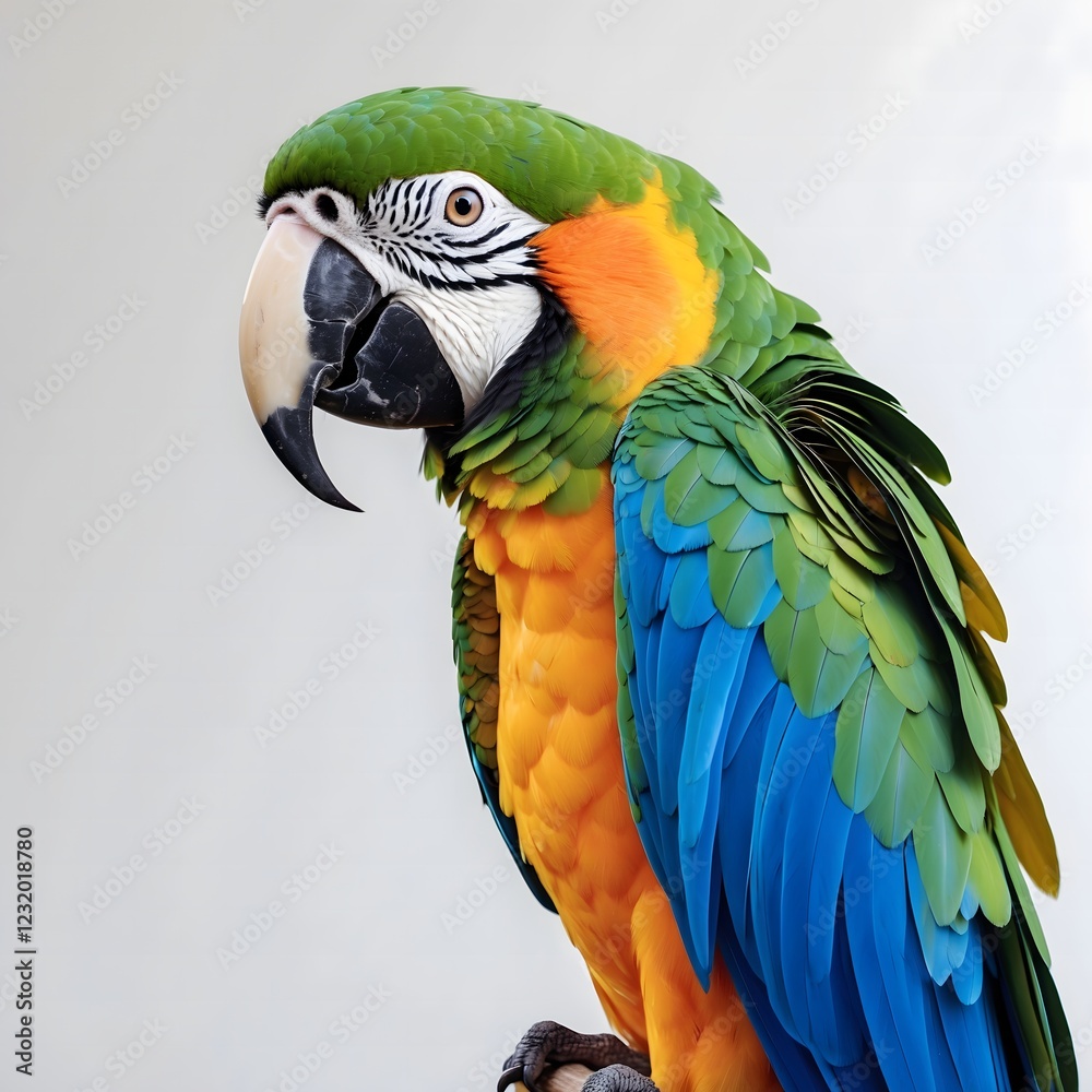 Naklejka premium A Colorful Macaw Parrot on a White Background