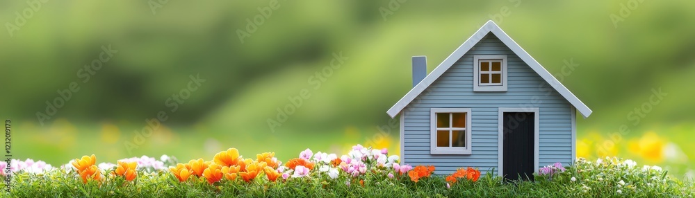 Charming home surrounded by colorful flowers beautiful garden nature scene serene environment close-up view tranquility Charming home surrounded by colorful flowers beautiful garden nature scene serene environment close-up view tranquility