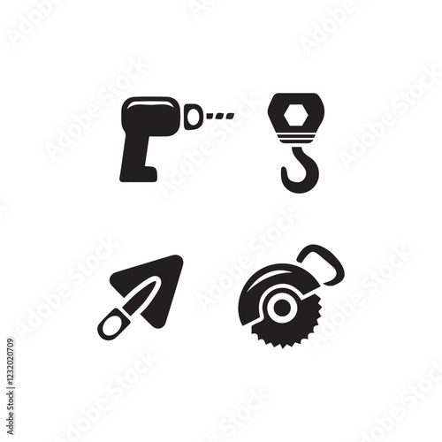 Mason bricklayer black vector concept icon. Mason builder icon set bricklayer flat illustration, sign home, brick wall, hammer,  drill, vector. 