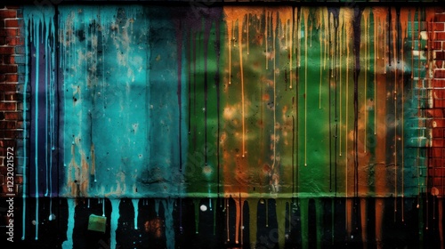 Vibrant Grunge Graffiti Wall Texture with Dripping Spray Paint in Bold Colors