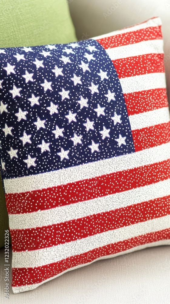 Obraz premium American Flag Pillow Decor Patriotic Home Textile Red White Blue Stars Stripes Cushion