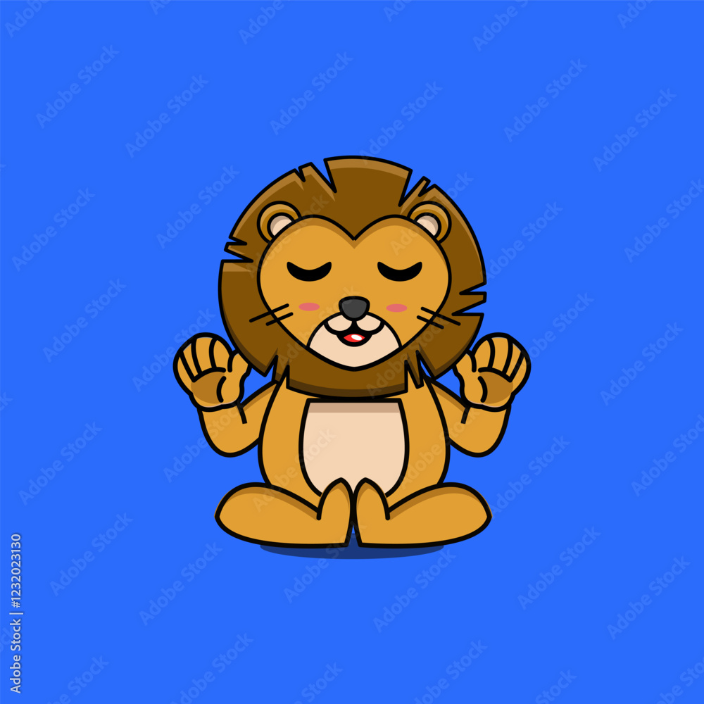 Fototapeta premium cute vector illustration of a lion mascot meditating