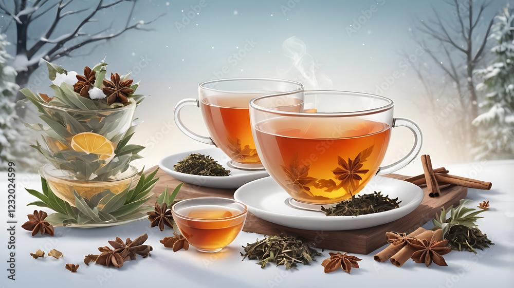 Fototapeta premium red cup tea with most of the beautiful orange