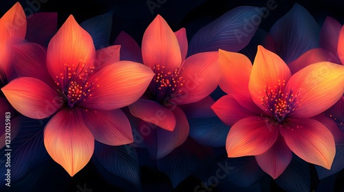 An Artistic Celebration of the Kadupul Flower's Night Bloom in a Beautiful Seamless Pattern Reflecting Its Unmatched Elegance and Beauty