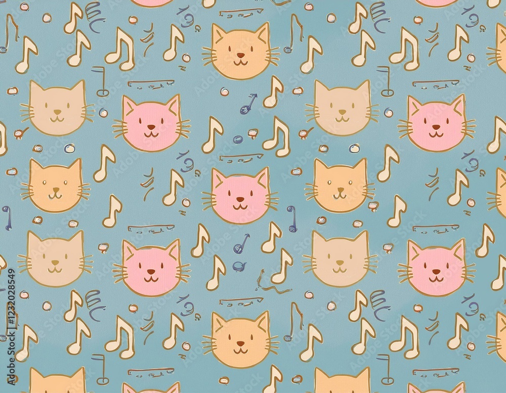 Obraz premium 猫 音符 背景 テクスチャ パターン