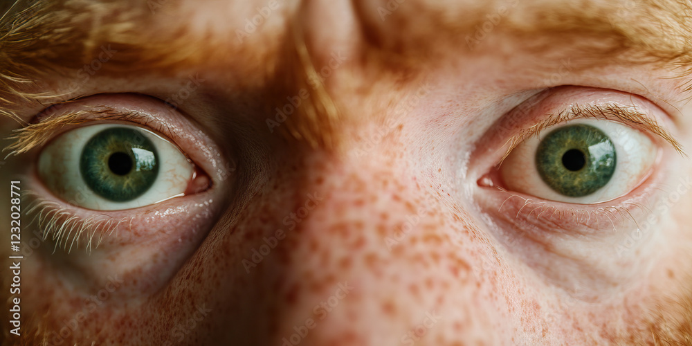 Close-up of Freckled Face with Wide Green Eyes and Red Hair Close-up of Freckled Face with Wide Green Eyes and Red Hair