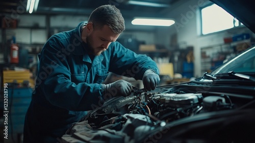 Wallpaper Mural Auto mechanic repairing car engine in auto repair shop. Car service and maintenance concept. Torontodigital.ca