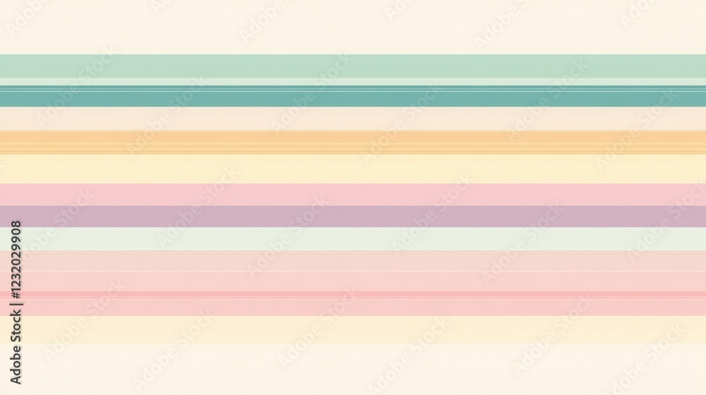 Fototapeta premium Pastel Stripes Design, horizontal lines varying in thickness, soft color palette, seamless pattern, ideal for backgrounds and graphics