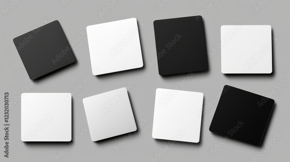 White and black cards paper template mockup with shadows on a gray background – stock vector White and black cards paper template mockup with shadows on a gray background – stock vector