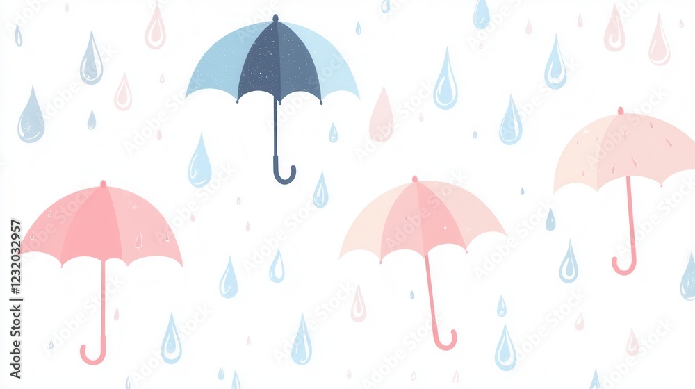 Pastel Minimalist Umbrellas and Raindrops, a serene composition featuring soft hues and delicate forms, perfect for calming designs or backgrounds Pastel Minimalist Umbrellas and Raindrops, a serene composition featuring soft hues and delicate forms, perfect for calming designs or backgrounds