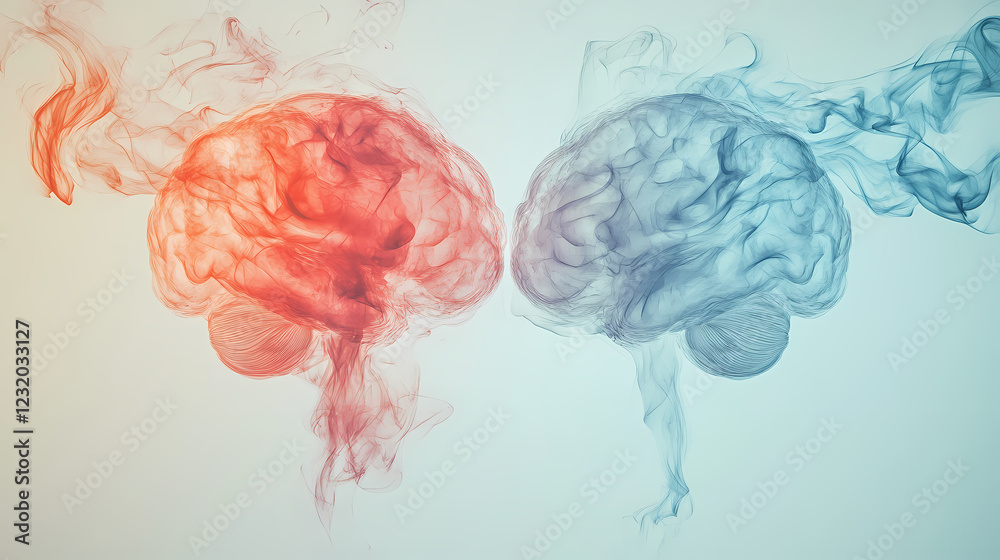 Fototapeta premium Future brain science in red-blue contrast