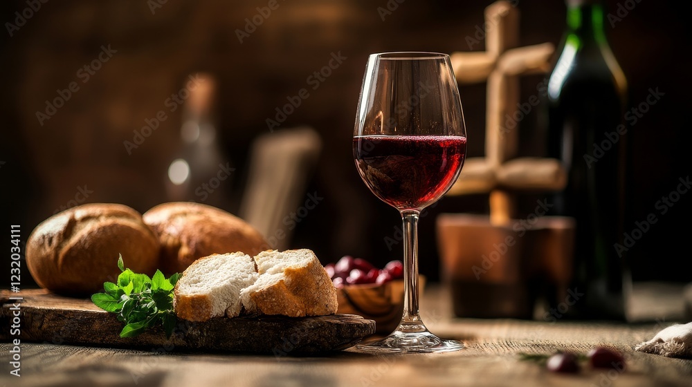 Wine and Bread Pairing Rustic Kitchen Food Photography Cozy Atmosphere Close-Up Culinary Delight Wine and Bread Pairing Rustic Kitchen Food Photography Cozy Atmosphere Close-Up Culinary Delight