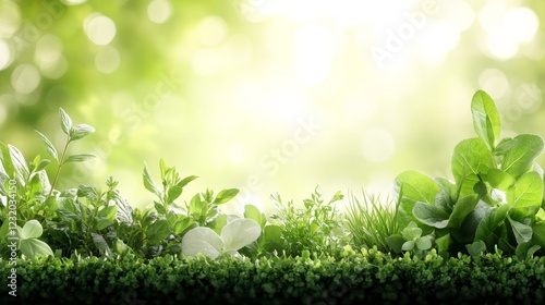 Fresh Medicinal Herbs Growing in a Garden, With a Soft Bokeh Background and Copy Space