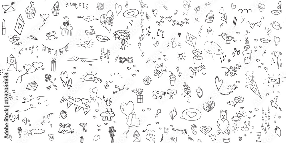 Sketchy vector hand drawn doodles cartoon set of Love and Valentine s Day 