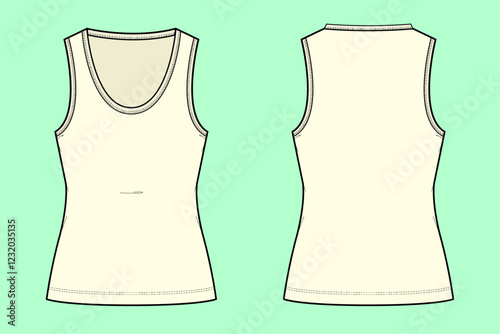 Summer Tank Top flat sketch outline template CAD. 